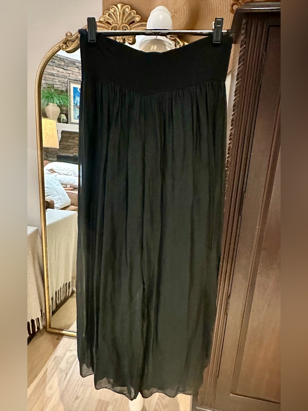 Women's Black Wide-Leg Palazzo Pants with Smocked Waist